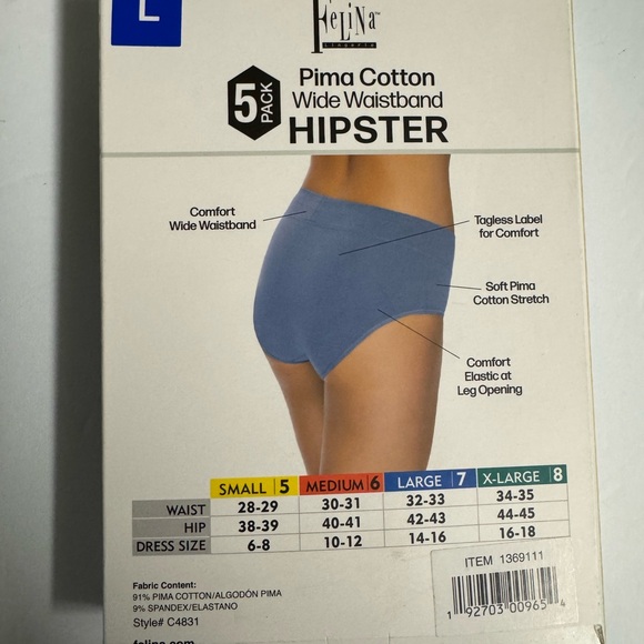 Felina Pima Cotton Hipster 5 Pack - Picture 2 of 2